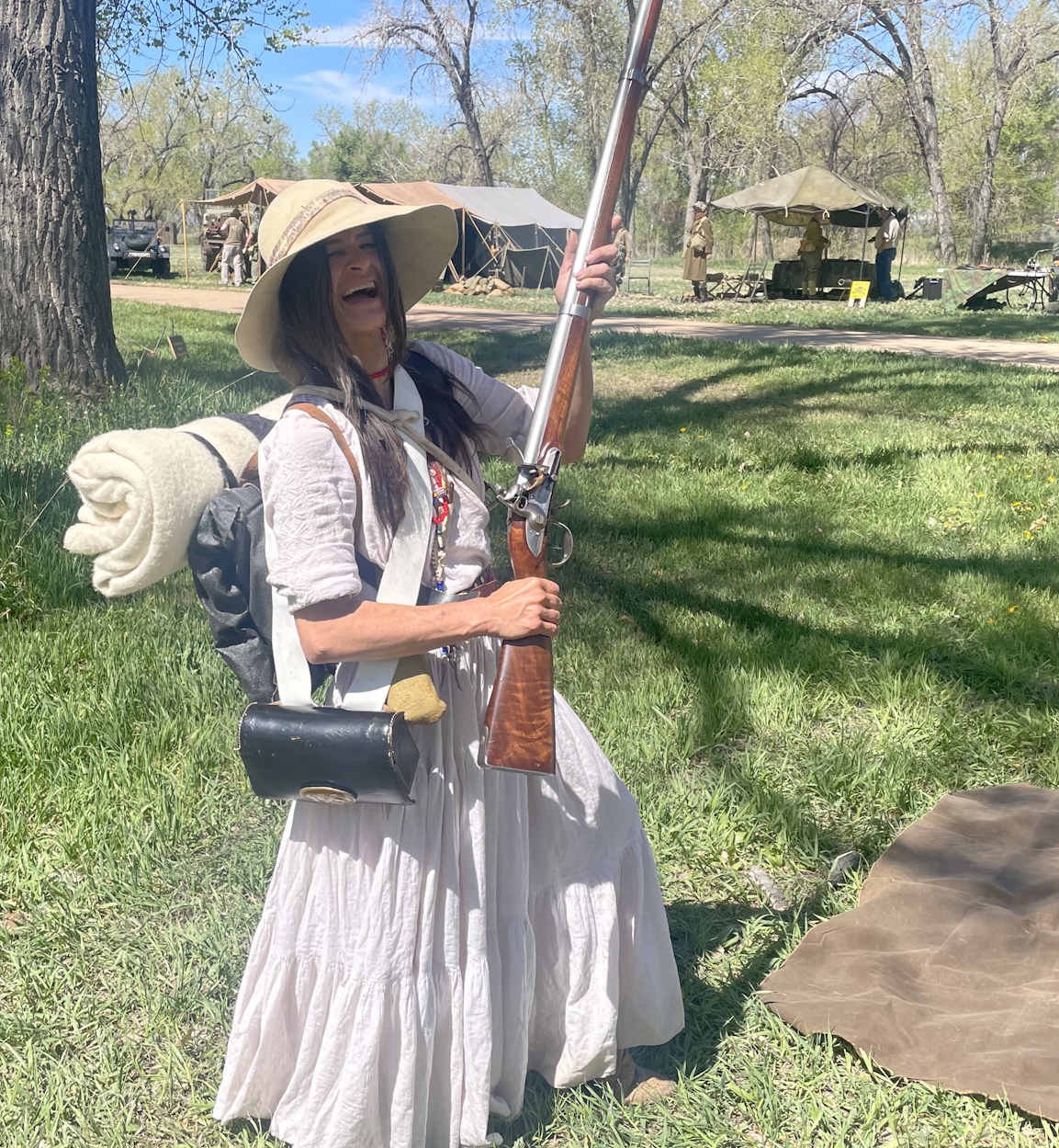 Reenactor Trying on the Battalion Gear